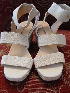 Lucky Brand Beige Canvas Espadrille Wedge Sandals